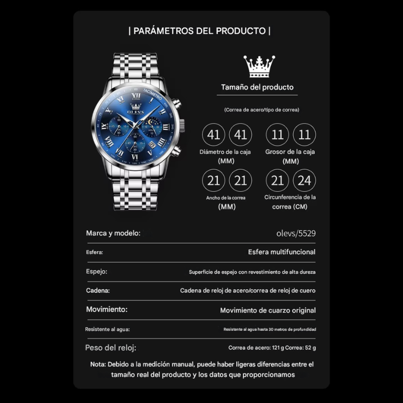⌚️OLEVS 5529 SILVER BLUE – Estilo, Elegancia y Rendimiento sin Igual