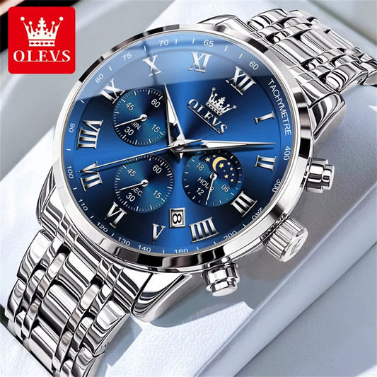 ⌚️OLEVS 5529 SILVER BLUE – Estilo, Elegancia y Rendimiento sin Igual