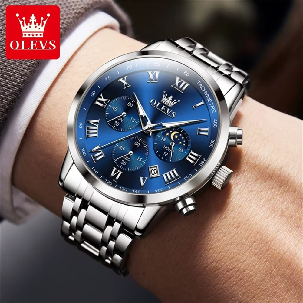 ⌚️OLEVS 5529 SILVER BLUE – Estilo, Elegancia y Rendimiento sin Igual
